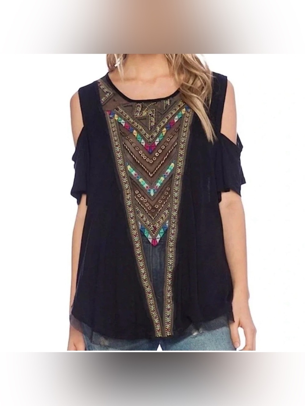 Free People Women’s Black Gypsy Spell Cold Shoulder Shirt — Size Small